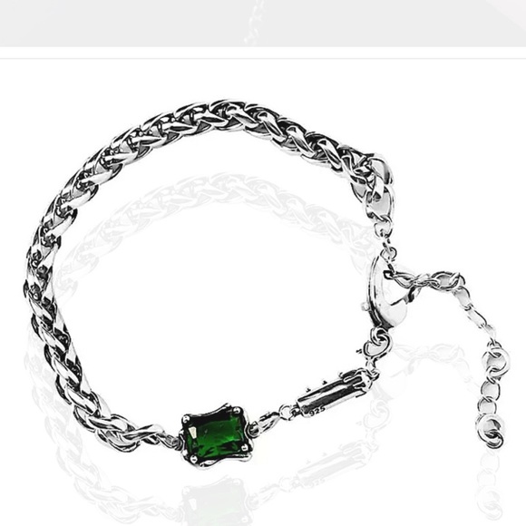 EMERALD GREEN STERLING SILVER BRACELET - Picture 2 of 3